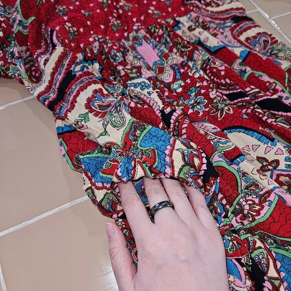 Boho Flowy Red Long Sleeve Paisley Print Dress. Size small. - Picture 4 of 7